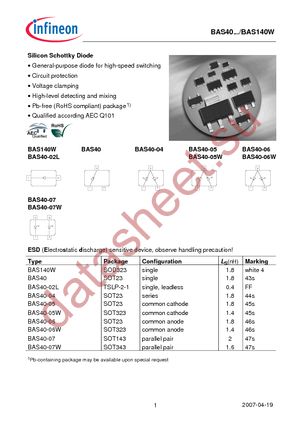 BAS 40 E6433 datasheet  